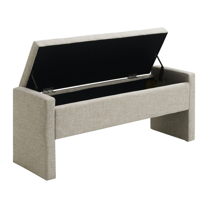 Modern Rv Coffee Table Bench With Storage - Grey Upholstery Linen Window Comfy For Bedroom, Living Room, Light Gray
