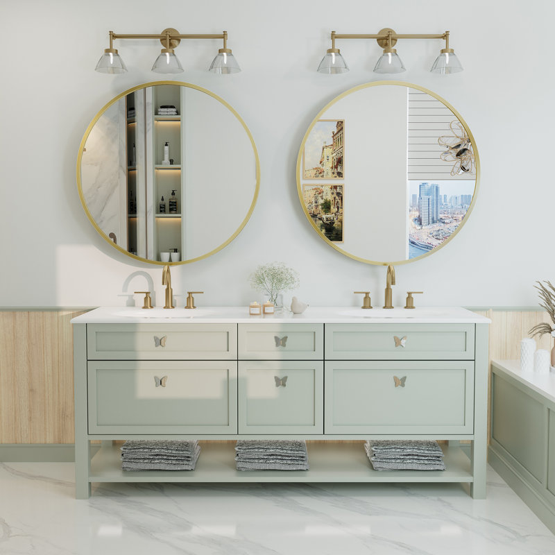 Miroir de salle de bain Amara , Or brossé, 30 po x 30 po