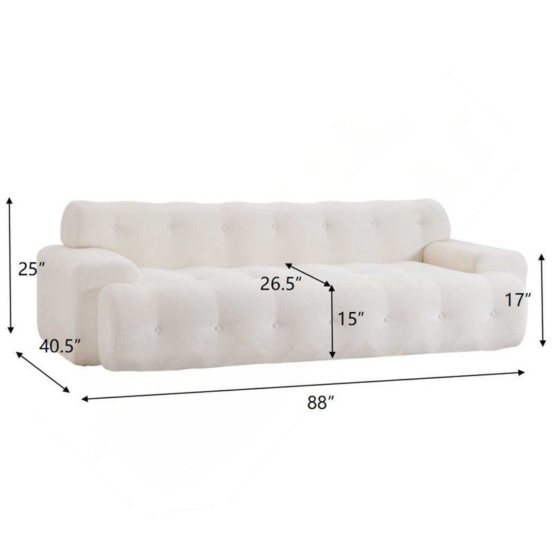 Canapé 88 places 3 places avec canapé capitonné confortable, Blanc