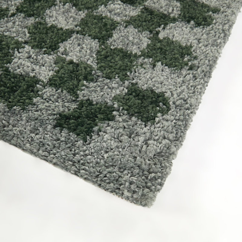 Wingate Green/Grey Checkered Shag Area Rug, Rectangle 7'10" x 10'