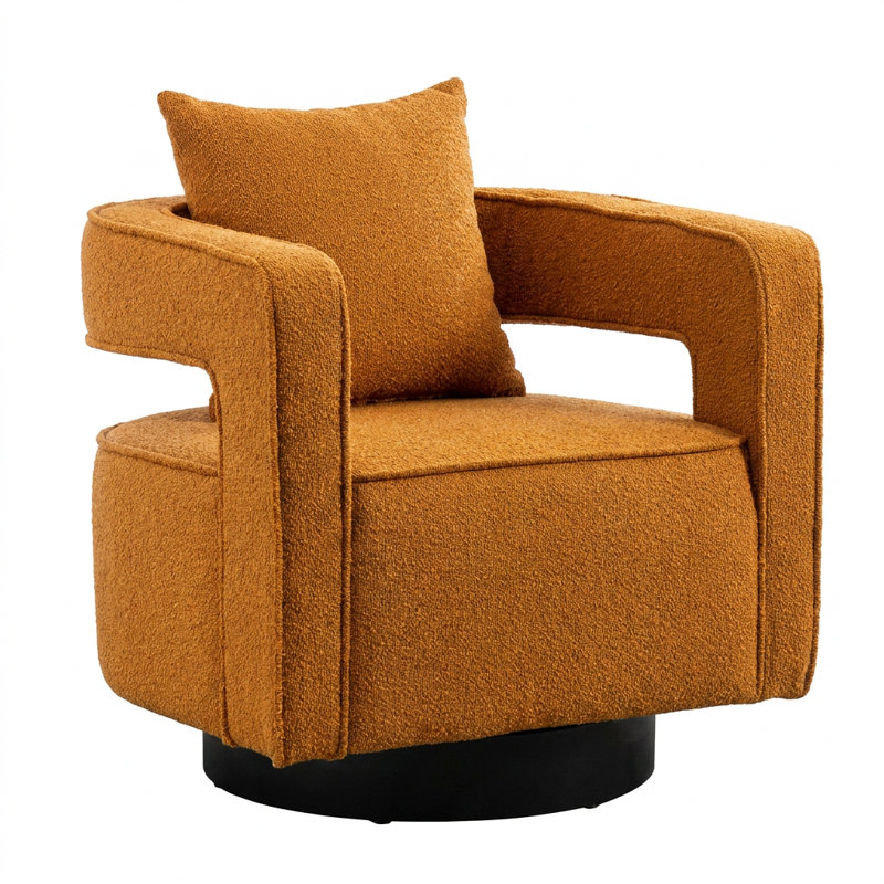 Chaise d'appoint pivotante moderne l 29,13 po avec dossier incurvé ouvert, Caramel