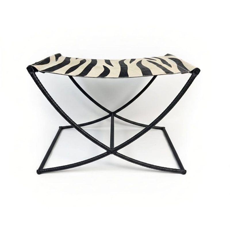 Banc en cuir Banda, Zebra Print with Black Frame