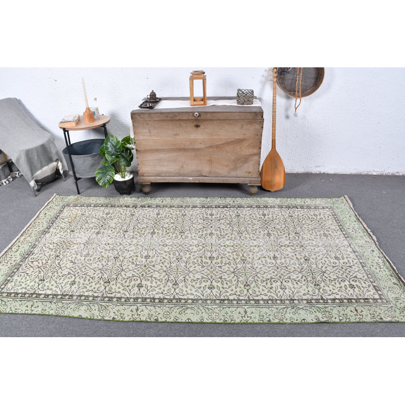 Tapis turc rétro Oushak rétro pour la maison et le salon - beige / vert