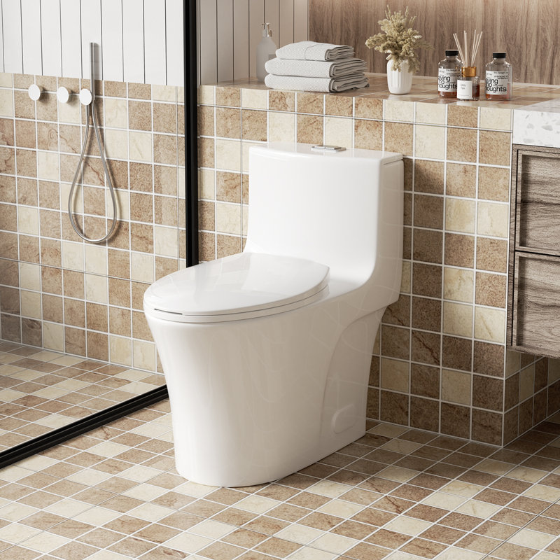 Tornado Flush One-Piece Toilet, Elongated, Dual Flush, Siphonic S-Trap 12", Soft Closing Seat, ADA Height 17", Glossy White