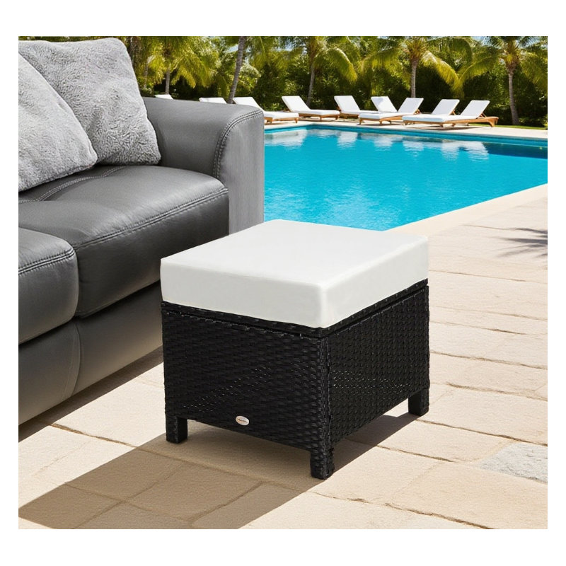 Repose-pieds polyvalent en rotin d'extérieur avec coussin amovible
