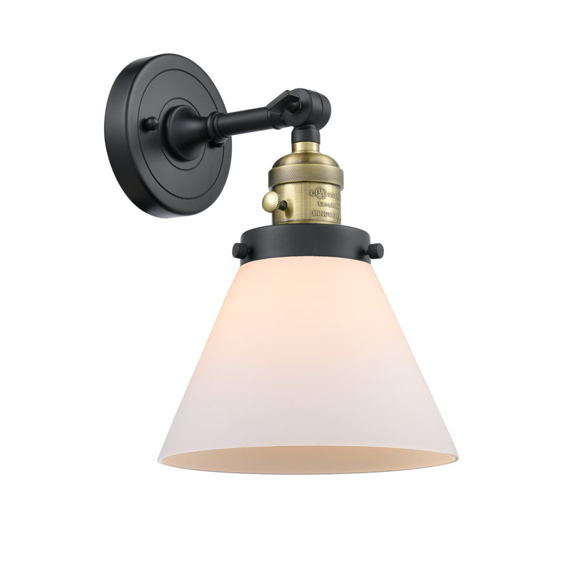 Cone 1 Light Sconce, Matte White Cased, Black Antique Brass, Bulb Not Included