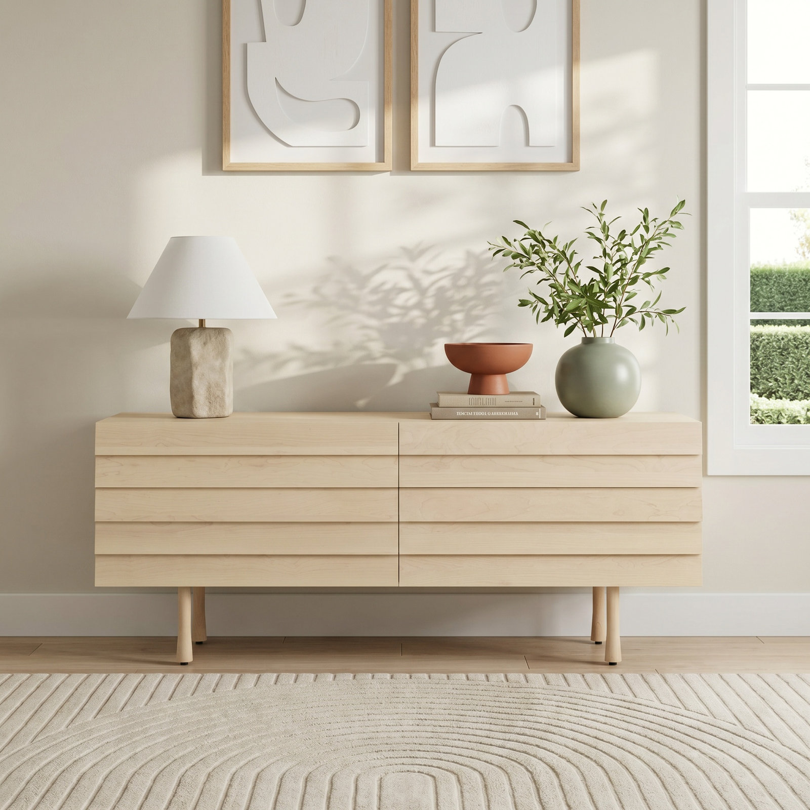Lap 4 - Drawer Double Dresser, Whitewashed Maple