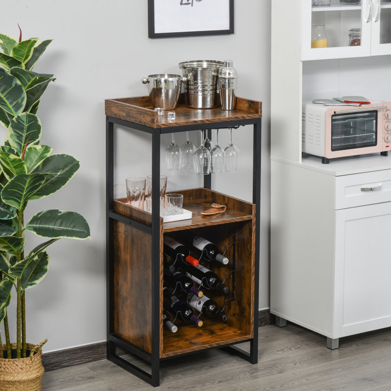 9 bouteilles de vin sur pied et porte-verres en brun