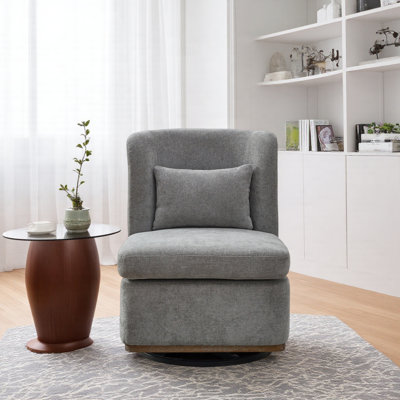 Fauteuil pivotant en chenille de 25,2 po de largeur avec 25,2 po de largeur et sans accoudoirs, convient au salon, à la salle familiale, à la chambre à coucher, au salon et au bureau