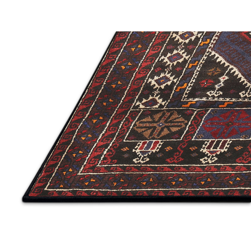 Tapis traditionnel mehroon/noir/crème Hakana, Rectangle 3 pi x 5 pi