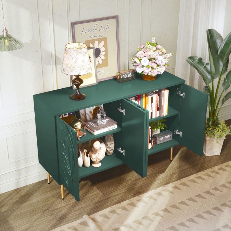 48" Sideboard Buffet Cabinet with 3D Flower Pattern, Green