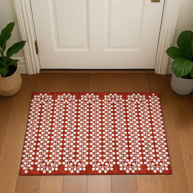 Premium Machine Washable Mayfield AMF2247 Geometric Rug, 1'8" x 2'6", Red