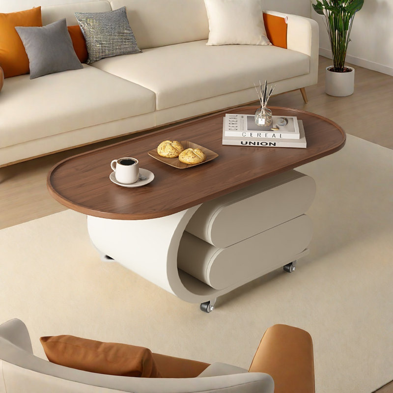 Table basse légère et portable, Crème, crème, Brun, H 19,7 po x L 47,2 po x l 23,6 po