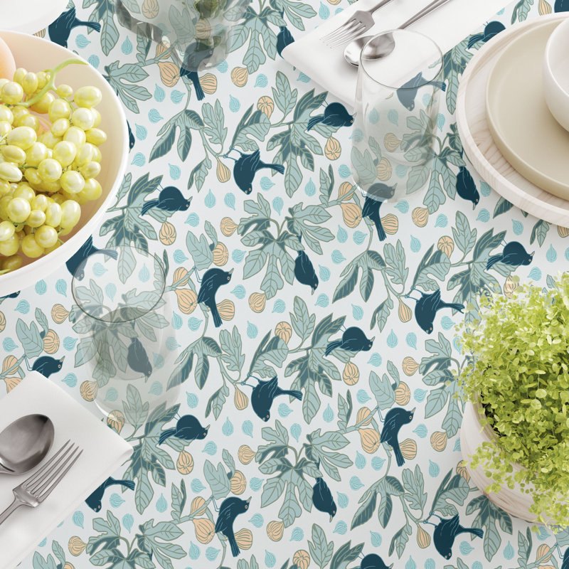 Square Tablecloth, 100% Cotton, 52X52", Fig Trees & Birds