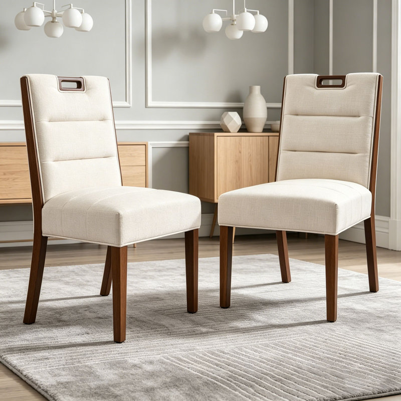 Ensemble de chaises de salle à manger rembourrées, Beige,Walnut