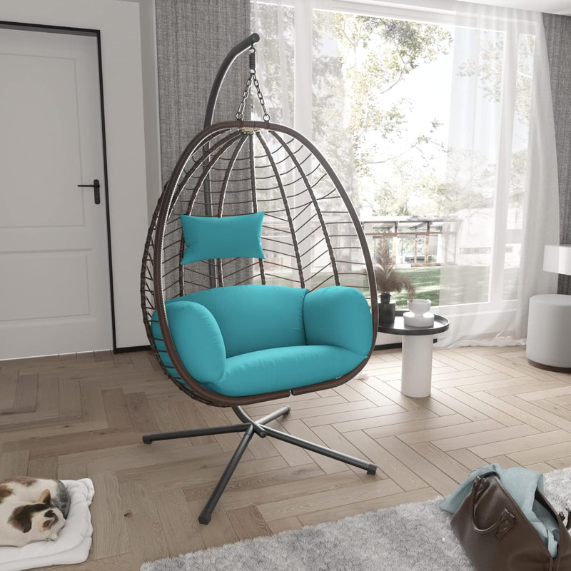 Hanging Egg Chair With Stand - Ergonomic Wicker Rattan Swing Chair For Indoor And Outdoor Use, Includes Cushion And Headrest For Comfortable Relaxation