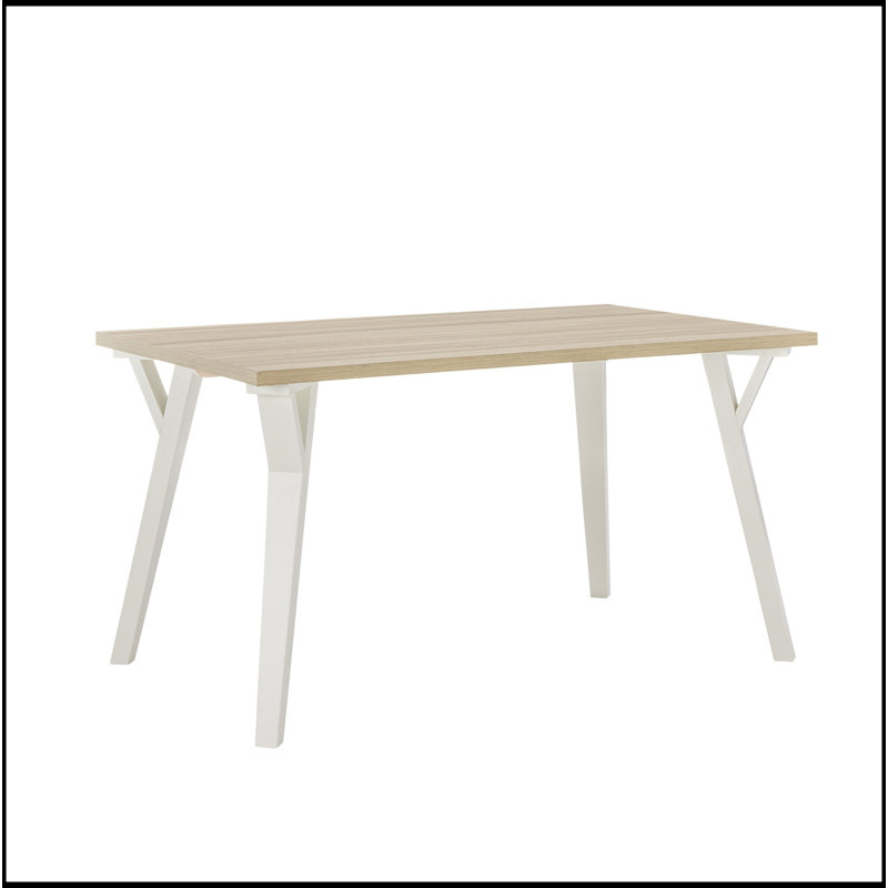 Contemporary Rectangular Dining Table, White And Natural Wood