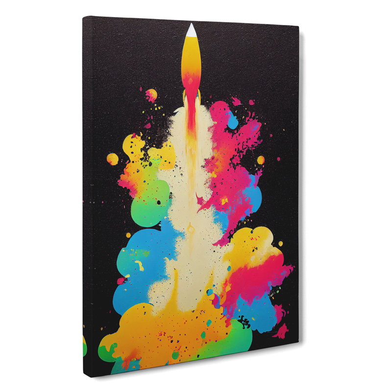 Paint Splashed Spaceship Rocket No.3 Abstract - Wrapped Canvas, 50cm H x 35cm W x 3cm D