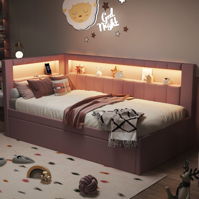 Upholstered Twin Size Platform Bed, Pink