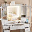 Makeup Vanity Desk With Mirror And Lights, Makeup Vanity Table With Glass Top, 7 Drawers, 2 Storage Cabinet, 2 Glass Cabinet, Charging Station
