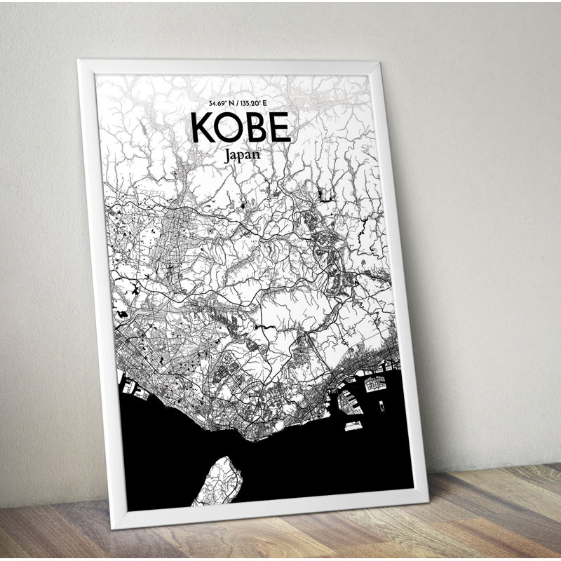 Kobe City Map - No Frame Print, 50.8cm H x 40.6cm W x 0.13cm D x 0.13cm D