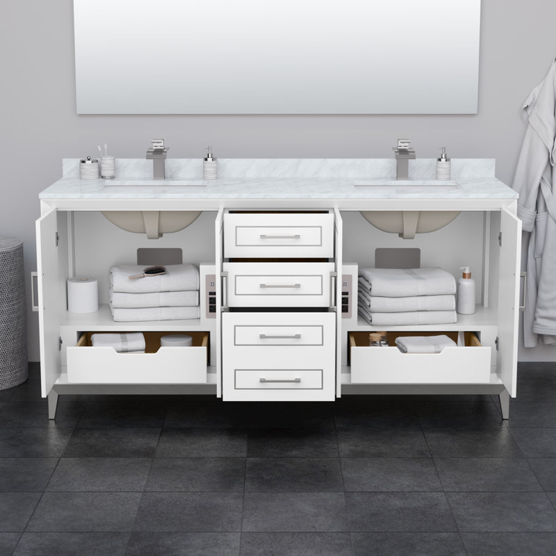 Marlena 71.75'' Double Bathroom Vanity Base Only, White/Black