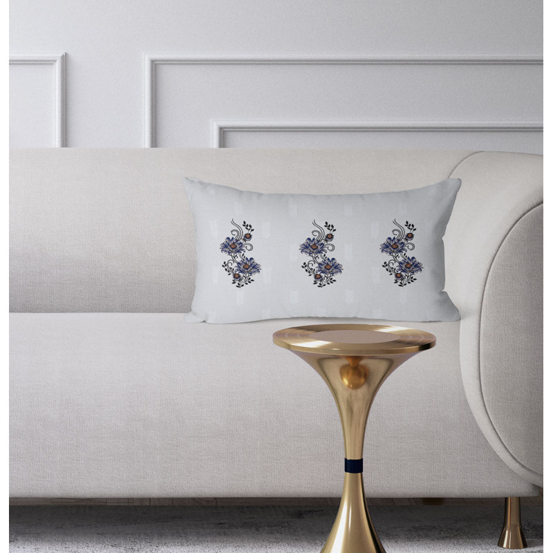 Floral Luminosity  Rectangular Throw Pillow, Blue/Silver