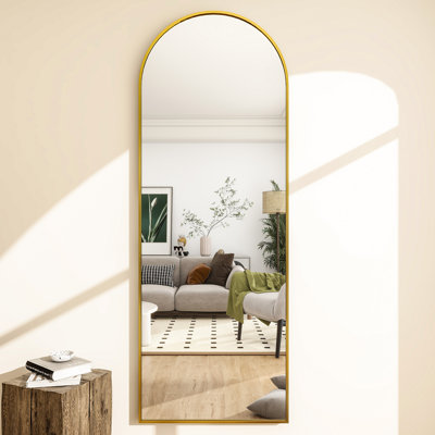 Alizeh Arched Metal Oversized Full Length Mirrors Wall Mirrors with Stand