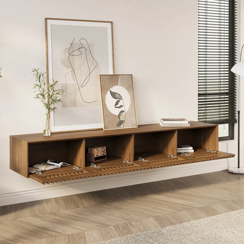 Modern Floating TV Stand, Fully-Assembled, 11.02"H x 78.74"W x 15.75"D, Brown