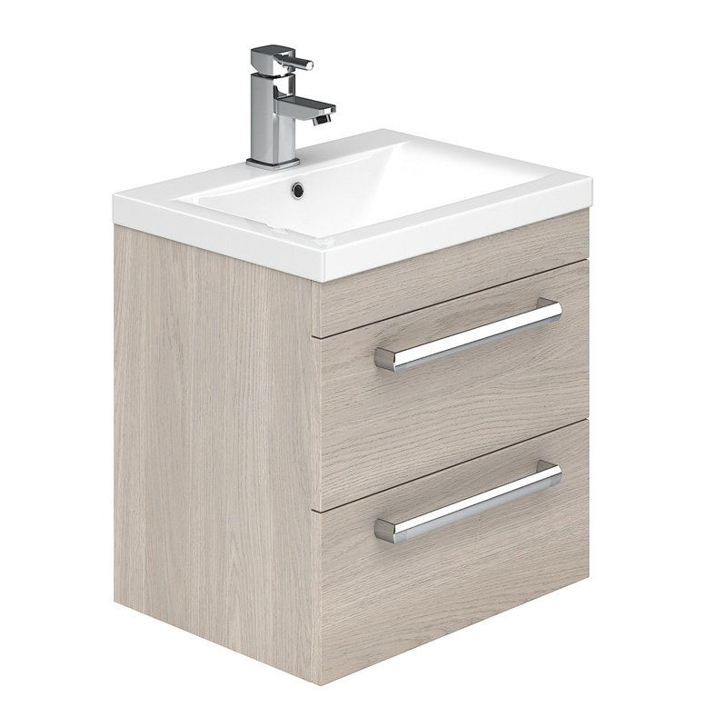 515mm Single Bathroom Vanity with Semi-Recessed Ceramic Basin, Light Elm
