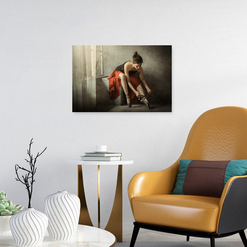 Graceful Ballerina Prepares Classic Elegant Abstract Wall Art Print 1 Piece Wrapped Canvas Wall Art, 40.64cm H x 60.96cm W