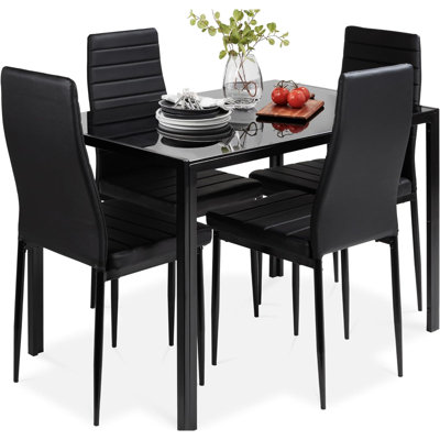 5Piece Glass Dining Set Modern Kitchen Table Furniture for Dining Room Dinette