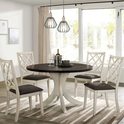 Solid Wood Dining Room Chairs, Antique White With Gray Fabric Seat And Crossed Back Style For Cushion Use