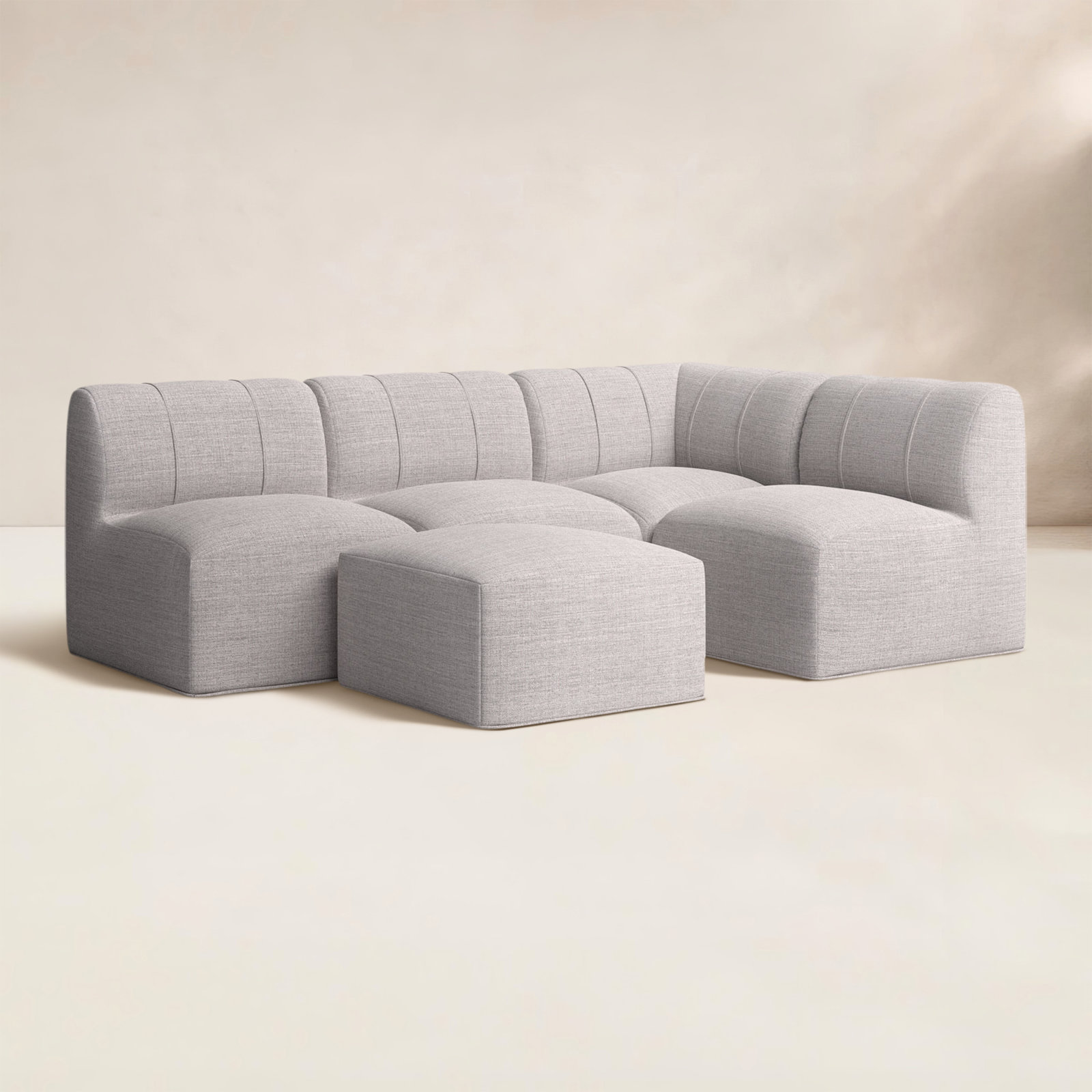 Praia 96" Sunbrella® Modular Outdoor Sofa with Ottoman, Cast Silver Sunbrella®