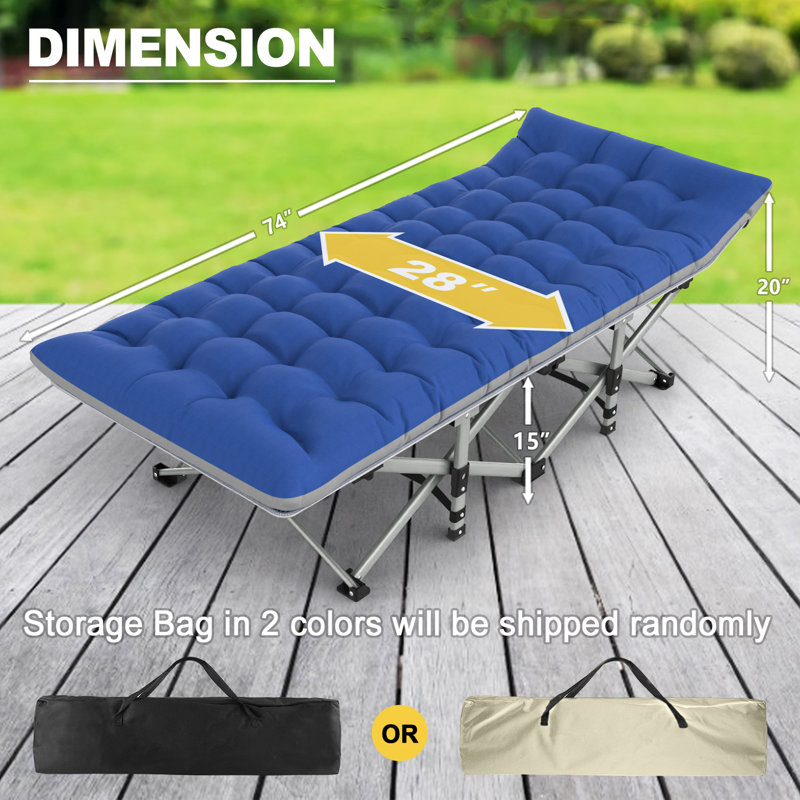 Blue and Red Folding Camping Cot with Mattress and Carry Bag