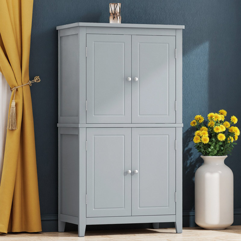 Armoire de plancher de salle de bain 4 portes Luxury, unité de rangement autoportante de 43,3 po avec tablette réglable, armoire multi-organisation pour salle de bain et bureau