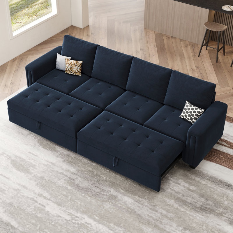 Velvet Sectional Sofa Bed Sleeper, Blue Velvet