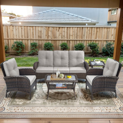 Aluel 5-Person Outdoor Wicker Sofa Seating Group With Cushions