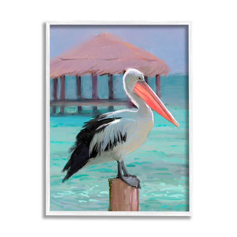 Art mural texturé texturé à motif de pélican tropical perché par Ziwei Li, H 30 po x l 24 po x P 1,5 po