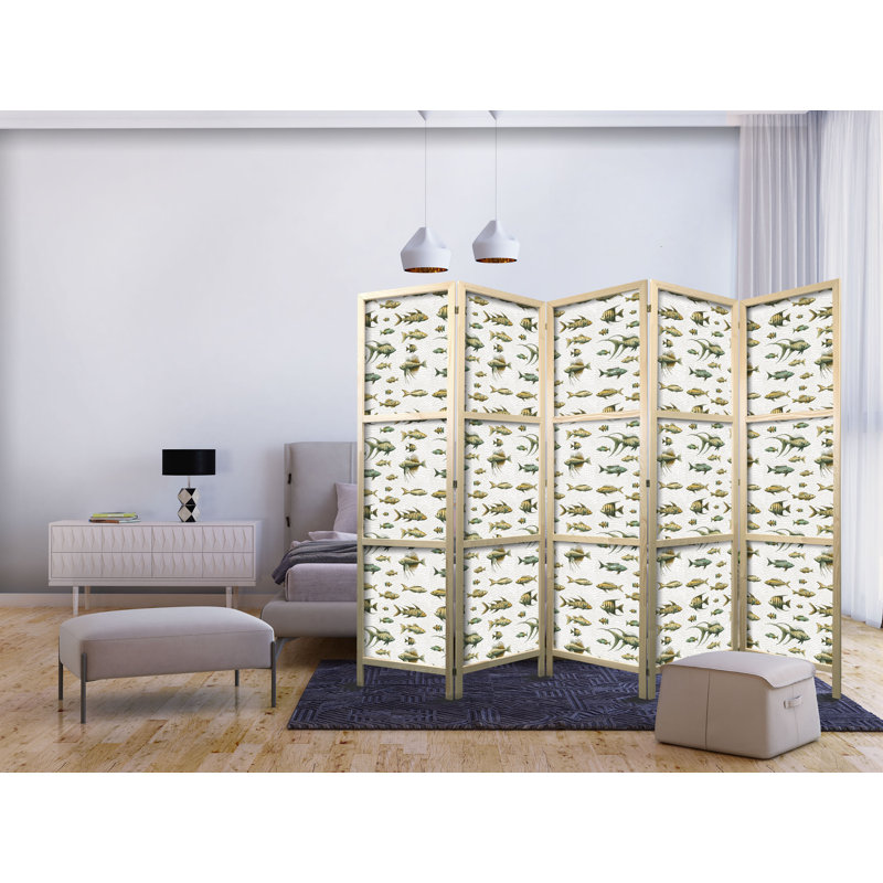 171cm H Solid Wood Folding Room Divider, 171cm H x 225cm W x 1.2cm D, 5