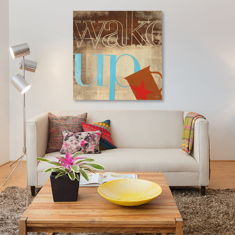 « wake up », art textuel sur toile, H 12 po x l 12 po x P 1,5 po, Pas de tapis, Toile tendue
