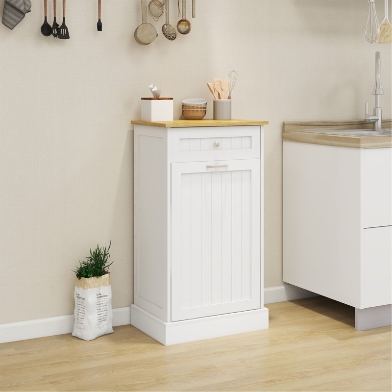 One Drawers And One-Compartment Tilt-Out Trash Cabinet Kitchen Trash Cabinet-White