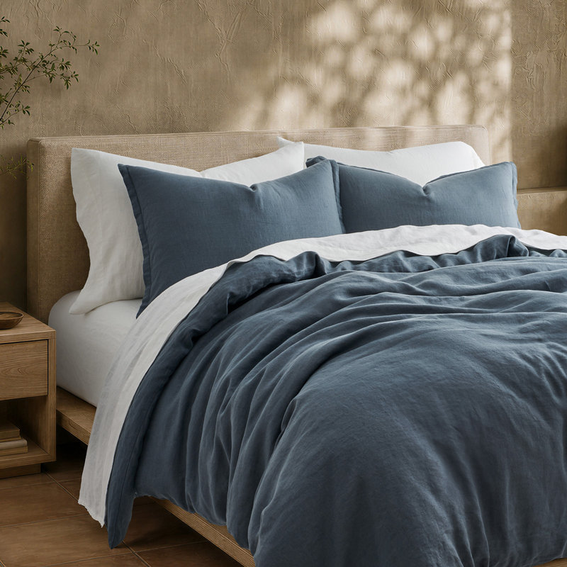 Ensemble de housse de couette 100% lin EverGrace, Midnight Blue, King (108" x 92")