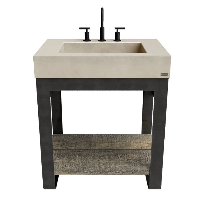 Outland 30" Vanity with Concrete Rectangle Sink, No Holes, Brushed Nickel, Beach, 30"