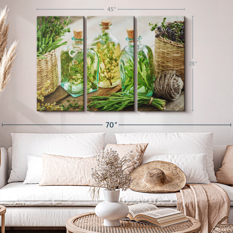 "Huile de thym infusé et romarin" sur toile, H 28 po x l 45 po x P 1,25 po