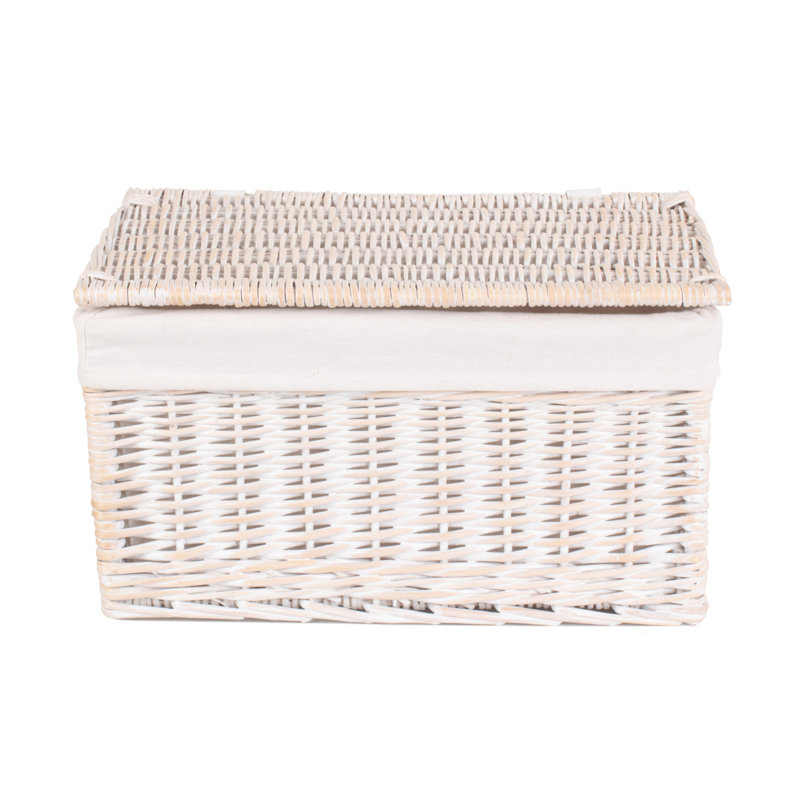 Wicker Large Lined Storage Hamper Basket, White Wash/White Lining