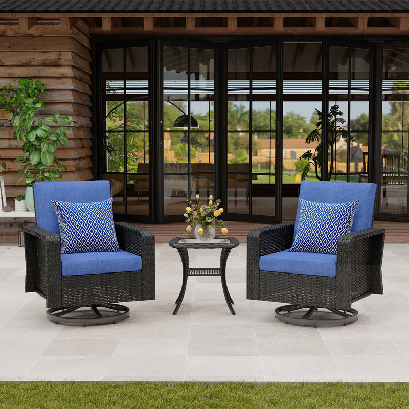 Outdoor Conversation Set with 2 swivel chairs and side table