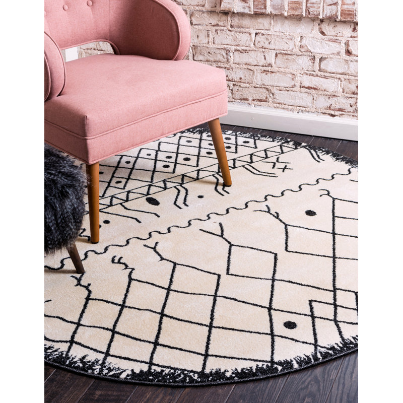 Tapis beige à motif géométrique Cumby, Rond 6 pi 1 po