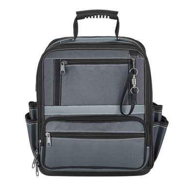 Sac à outils portatif de 33,5 cm (13,2 pouces) avec 34 poches, grande boîte à outils de rangement et de transport, base rigide en plastique, grande fermeture éclair, bandoulière réglable. Parfait pour les hommes, les femmes, les pères et les maris. Parfait pour la fête des pères.