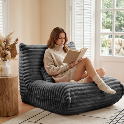 Togo Lazy Sofa Chair, Large Bean Bag Chairs for Adults, Memory Foam Fluffy Lounge Chair with Lumbar Pillow, Corduroy Giant Armless Lazy Floor Sofa for Bedroom, Living Room & Gaming